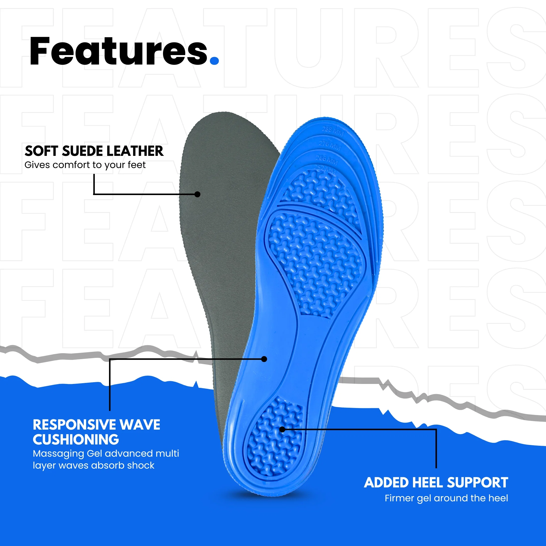 Helios Soft Gel Foot Insoles For Men (TRIM TO FIT SIZE 6-10) - Image 5