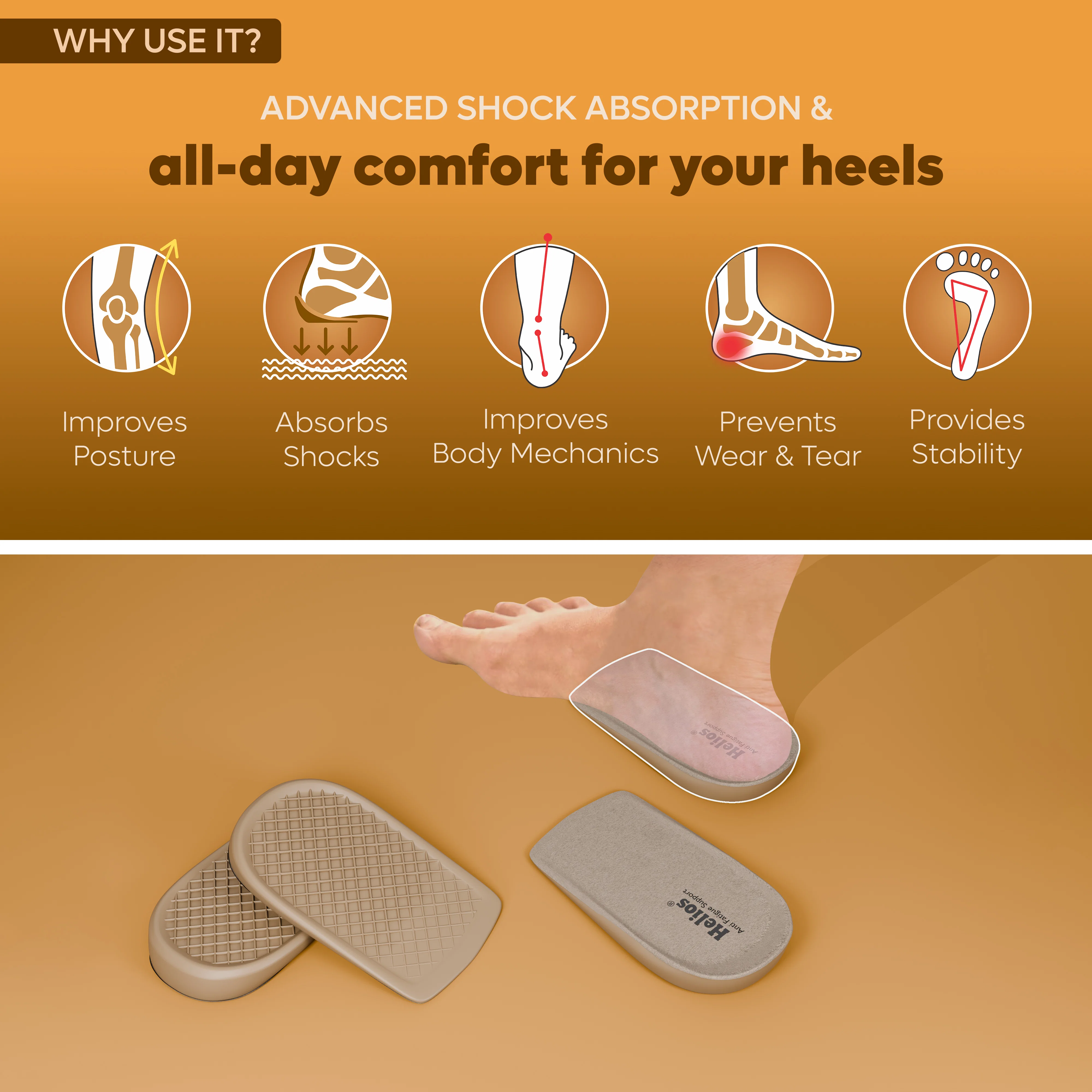 Helios Heel Cup Insole | Anti-Fatigue Heel Cushion with Shock Absorption & All-Day Comfort | Universal Fit for Men & Women - Image 4