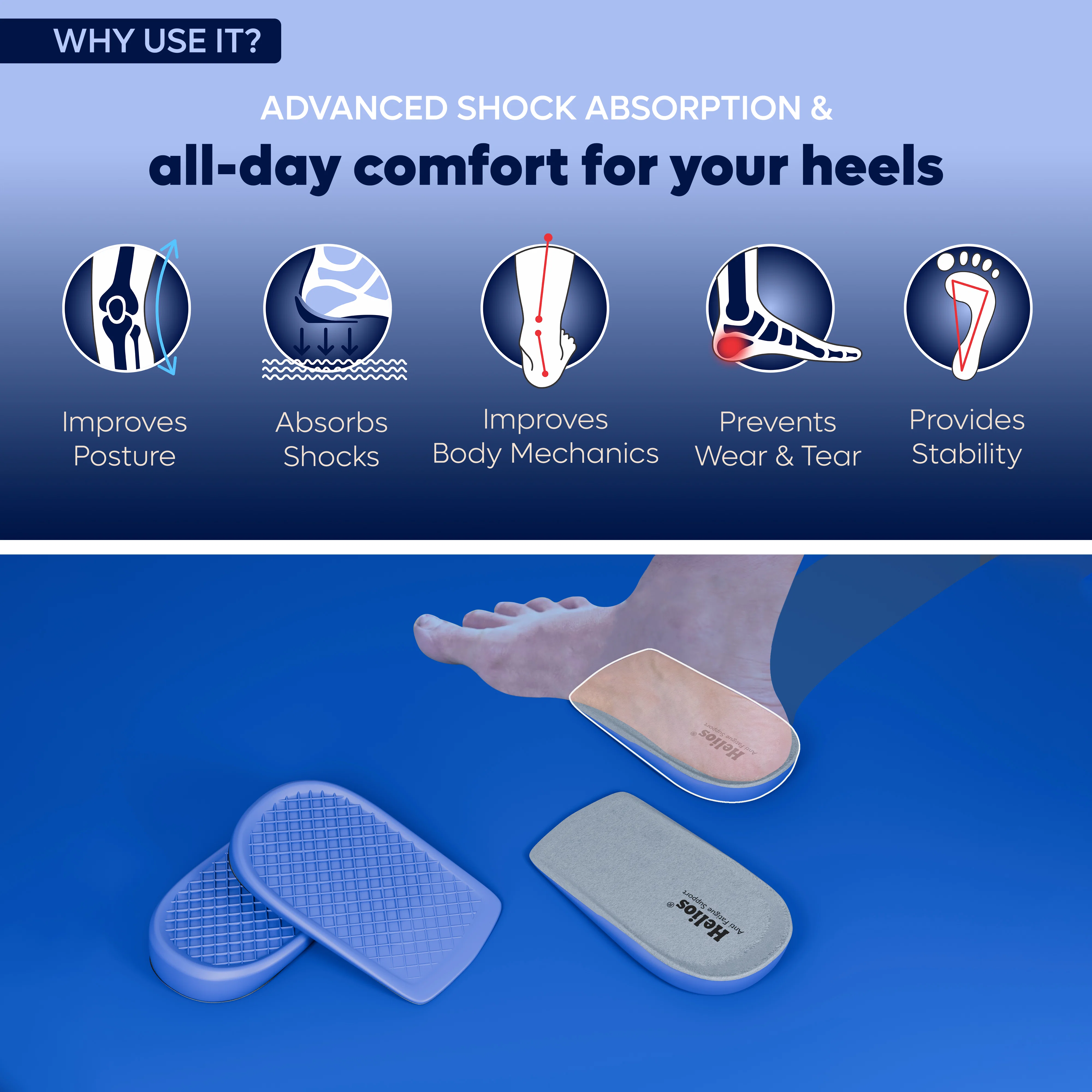 Helios Heel Cup Insole | Anti-Fatigue Heel Cushion with Shock Absorption & All-Day Comfort | Universal Fit for Men & Women - Image 7