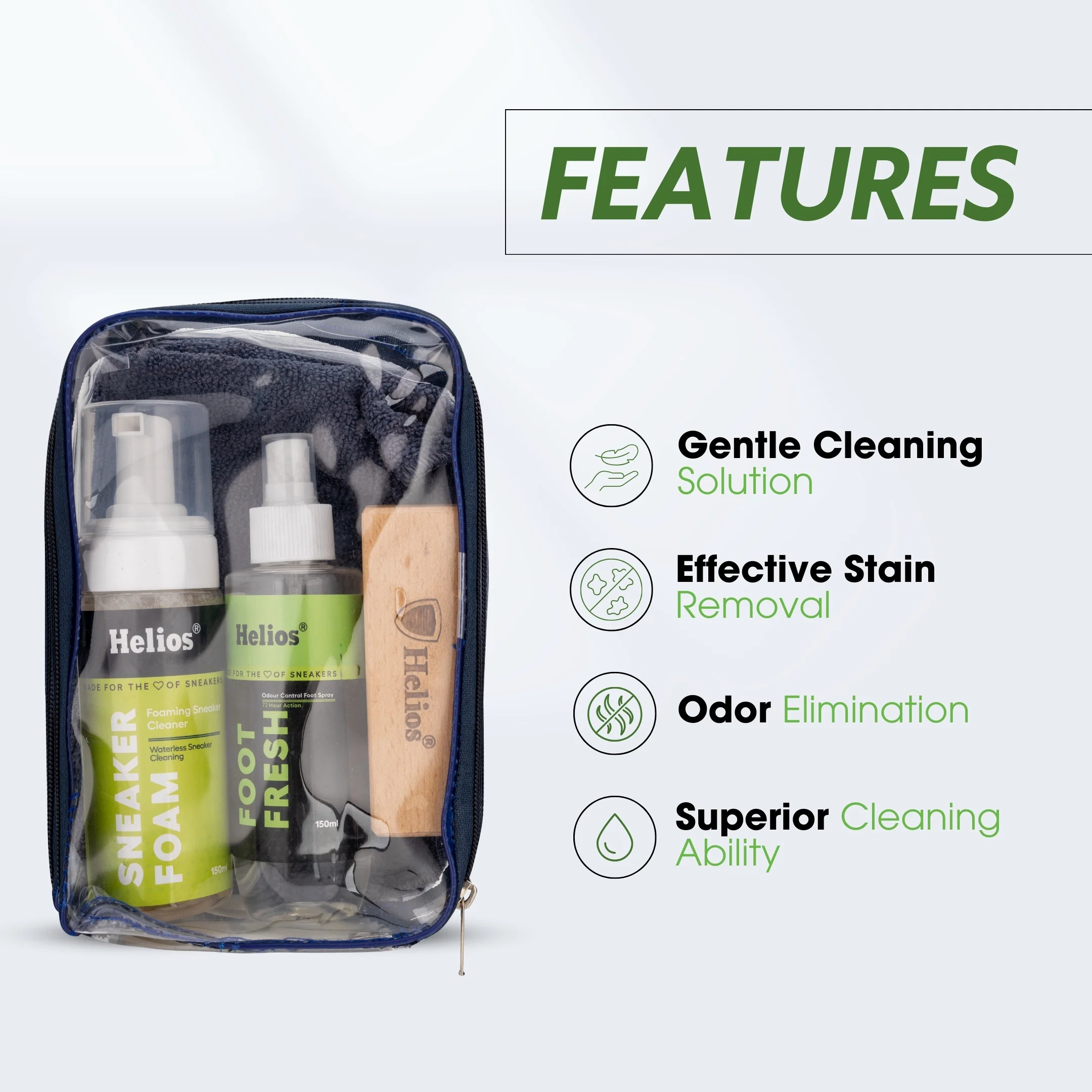Helios Advanced Sport & Sneaker Cleaner Kit with Micro Fiber Cloth & Foot fresh. - Image 5