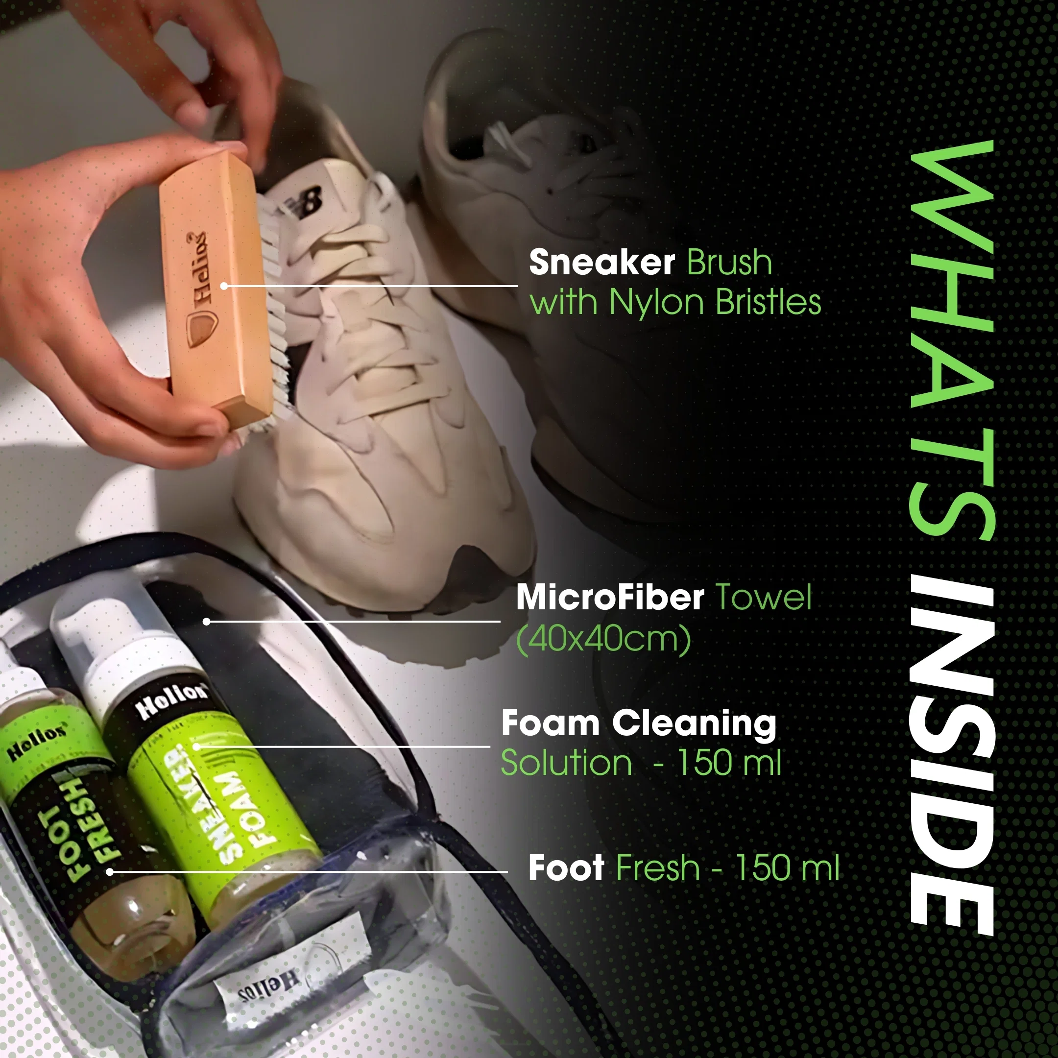 Helios Advanced Sport & Sneaker Cleaner Kit with Micro Fiber Cloth & Foot fresh. - Image 6